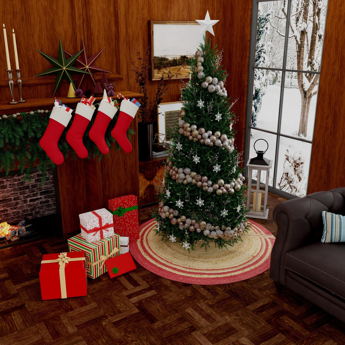 Holiday Hearth Rugs Collection Area Rug - Yuletide Round Natural and Red  lifestyle 59