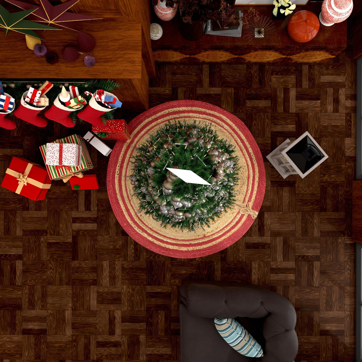Holiday Hearth Rugs Collection Area Rug - Yuletide Round Natural and Red  lifestyle 65