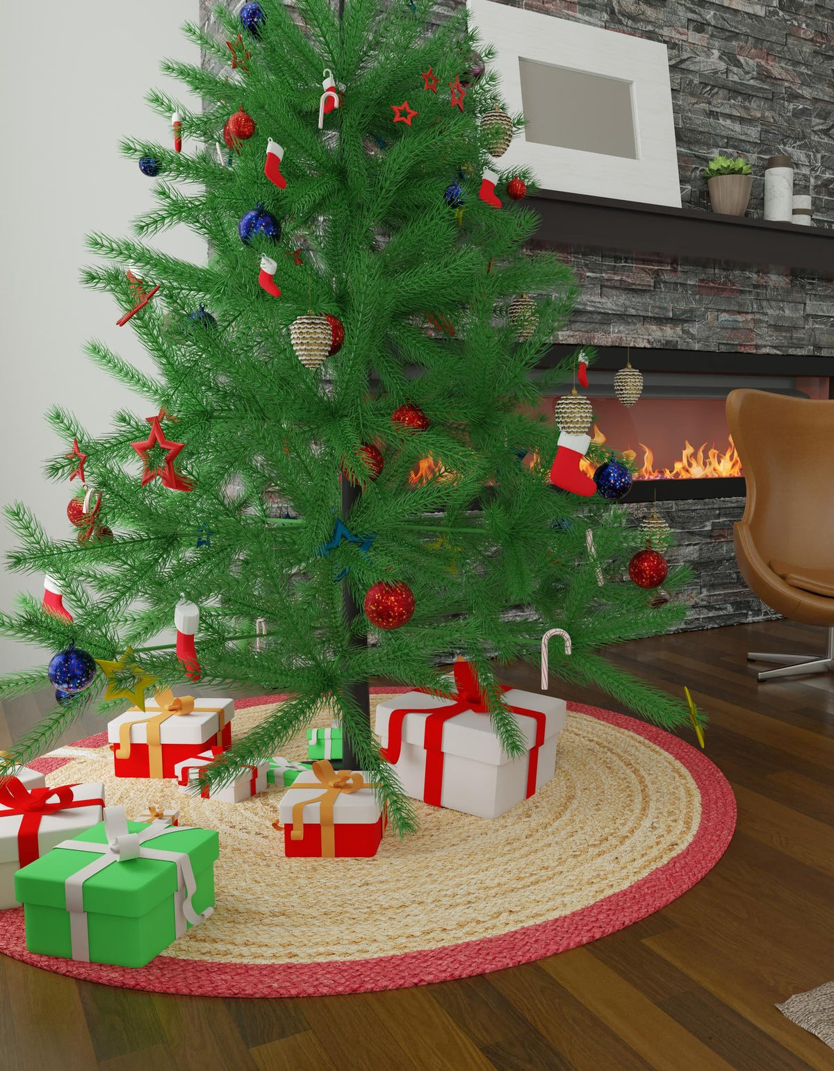 Holiday Hearth Rugs Collection Area Rug - Yuletide Round Natural  lifestyle 17