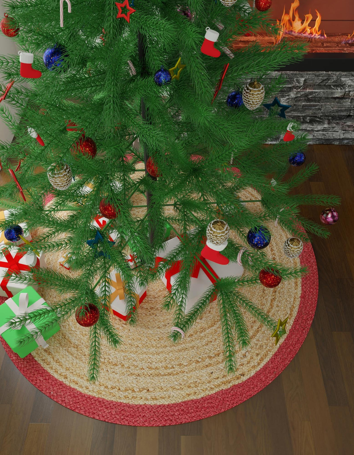 Holiday Hearth Rugs Collection Area Rug - Yuletide Round Natural  lifestyle 23