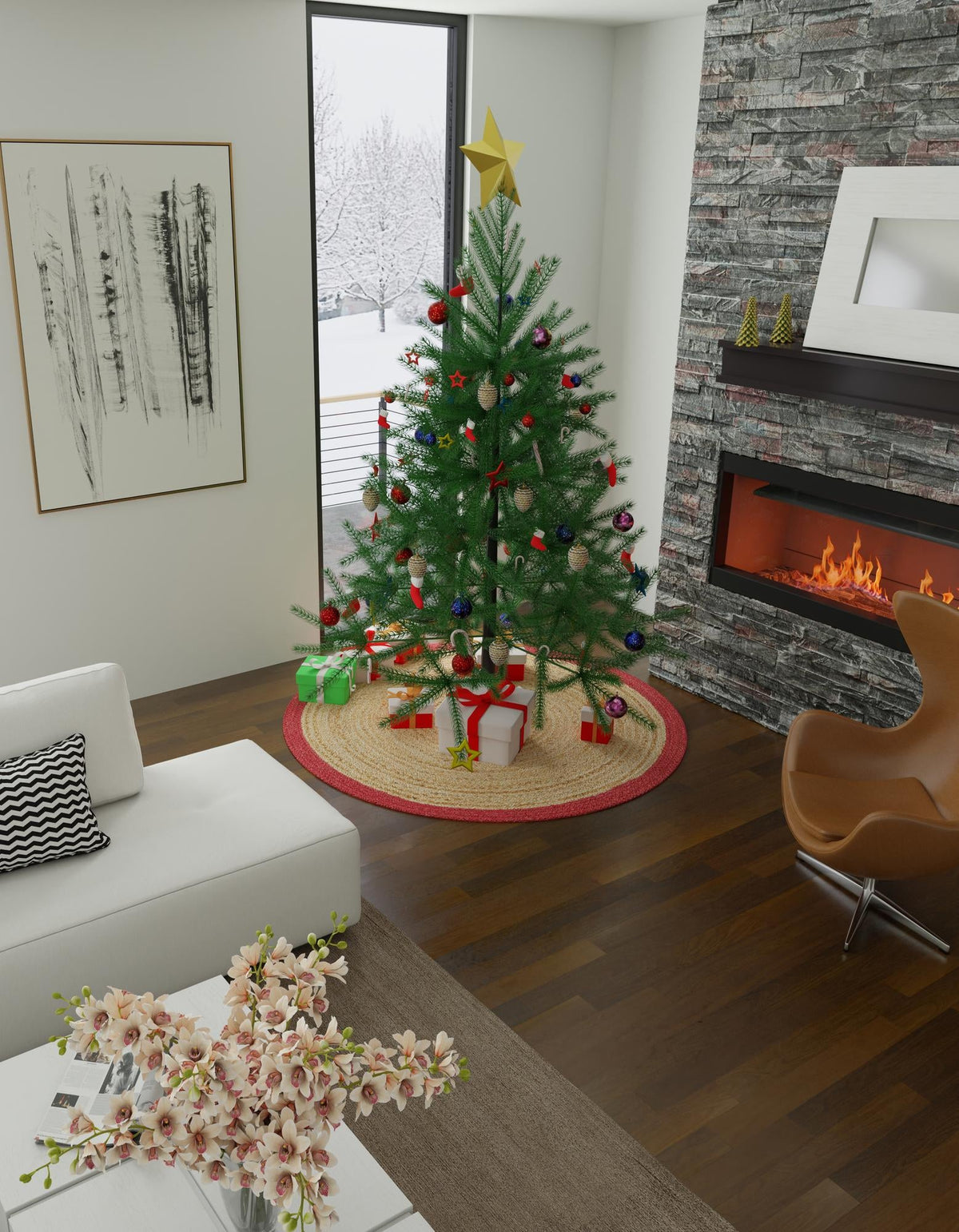 Holiday Hearth Rugs Collection Area Rug - Yuletide Round Natural  lifestyle 27