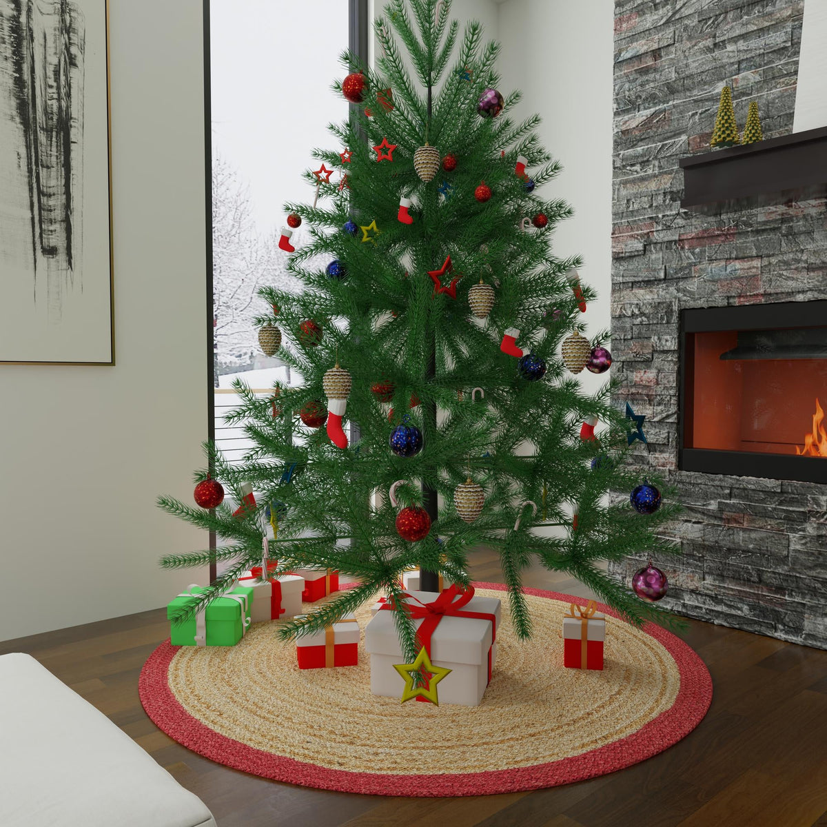 Holiday Hearth Rugs Collection Area Rug - Yuletide Round Natural  lifestyle 81
