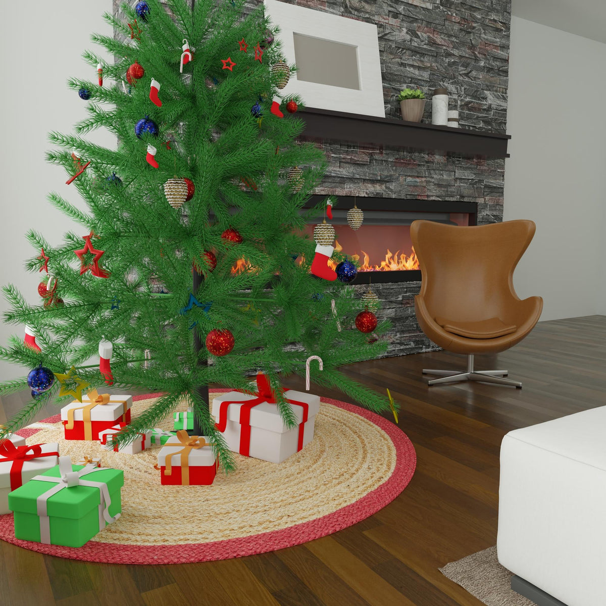 Holiday Hearth Rugs Collection Area Rug - Yuletide Round Natural  lifestyle 87