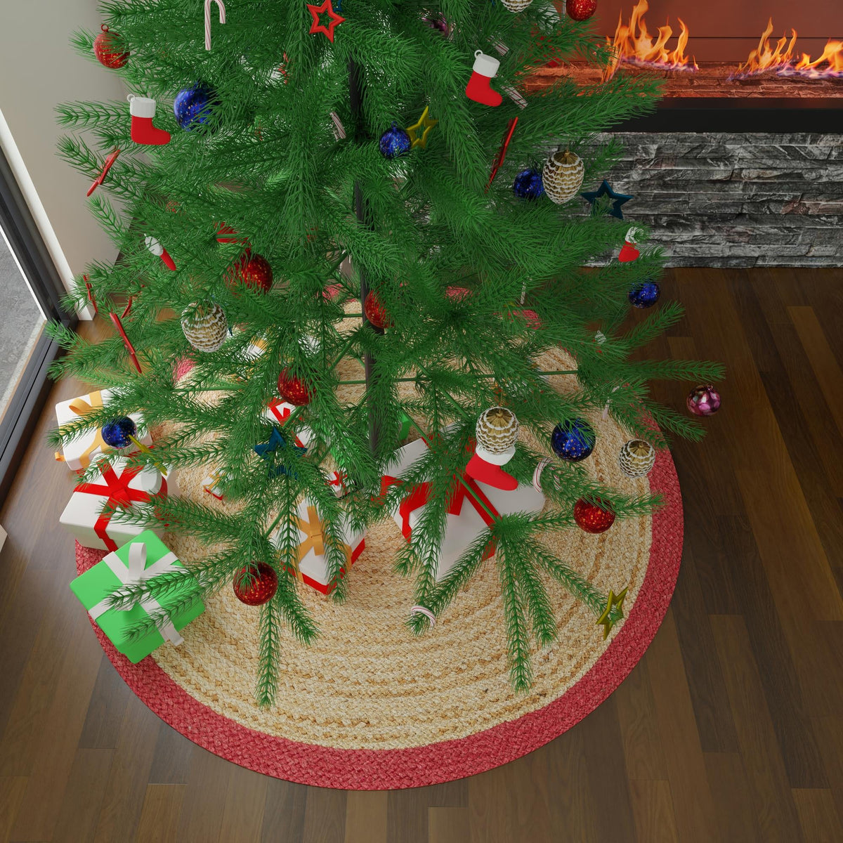 Holiday Hearth Rugs Collection Area Rug - Yuletide Round Natural  lifestyle 93