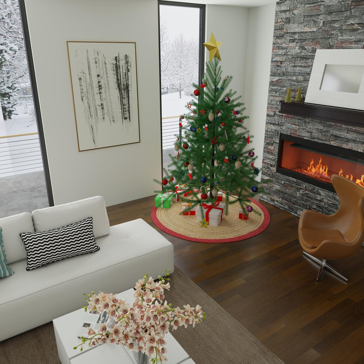 Holiday Hearth Rugs Collection Area Rug - Yuletide Round Natural  lifestyle 97
