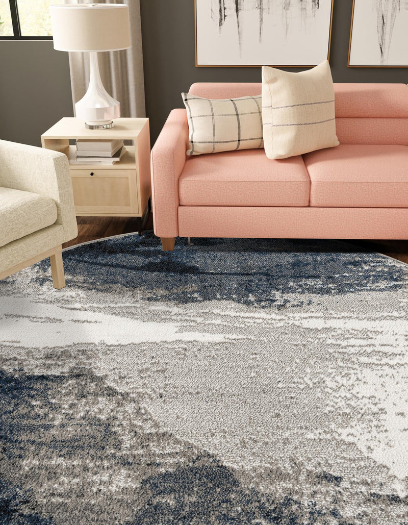 Copenhagen Edge Collection Area Rug - Nyhavn Round Blue  lifestyle 45