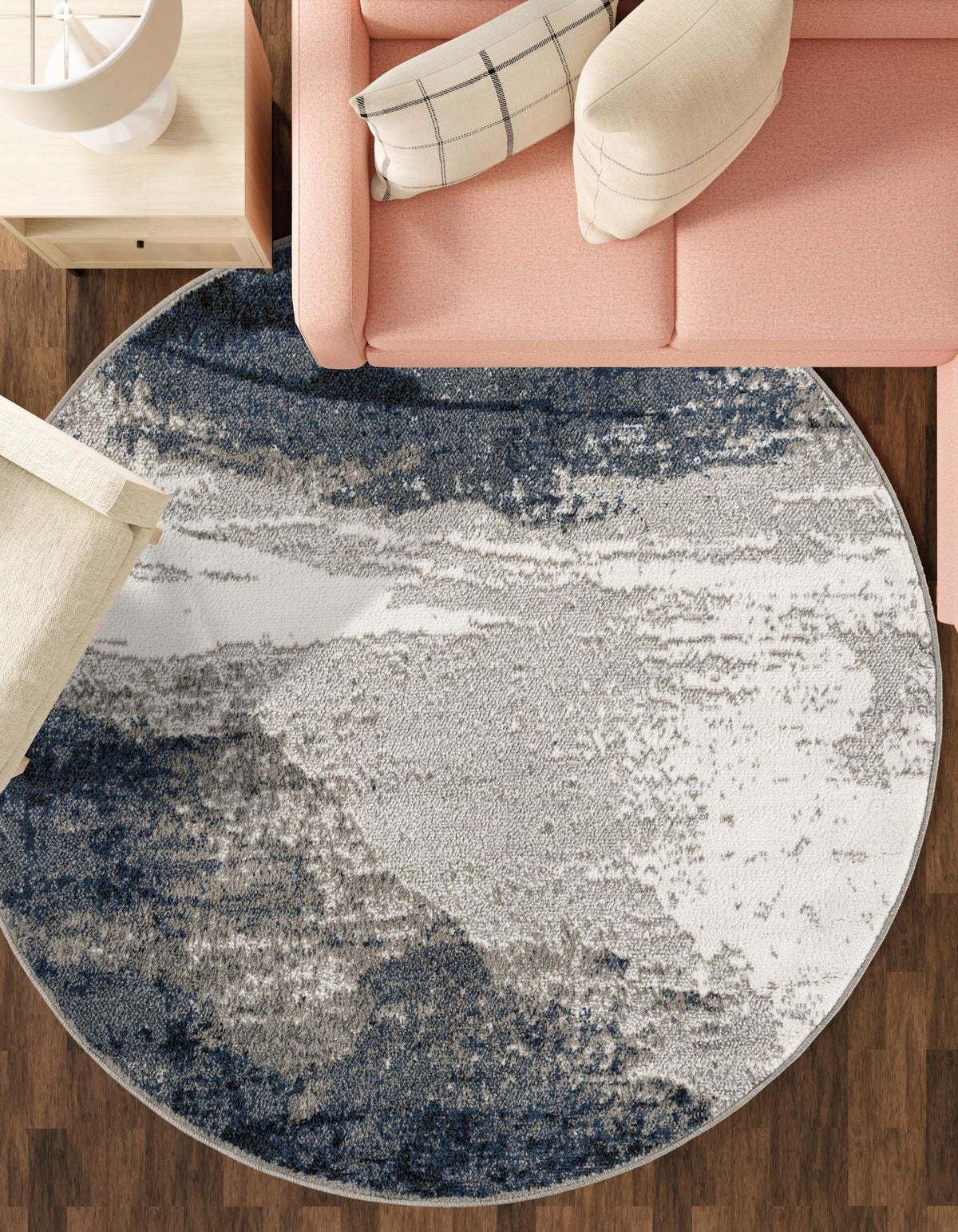 Copenhagen Edge Collection Area Rug - Nyhavn Round Blue  lifestyle 126