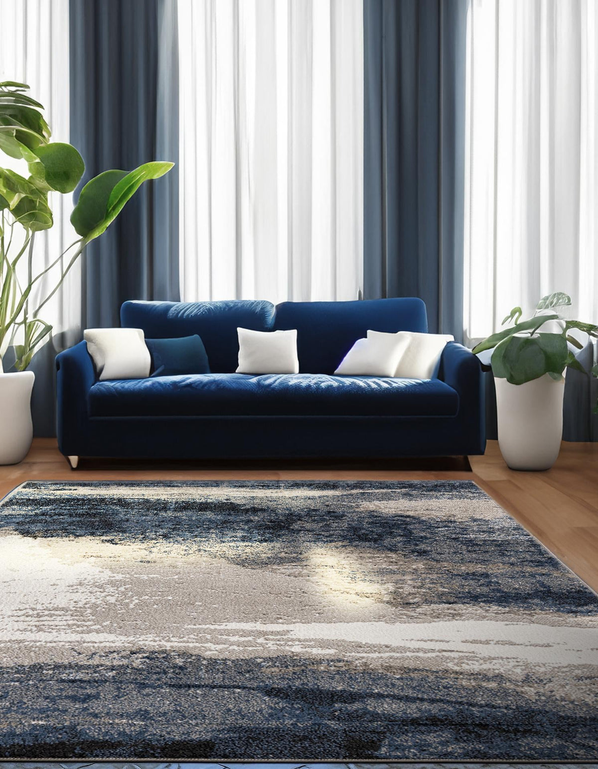 Copenhagen Edge Collection Area Rug - Nyhavn Rectangle Blue  lifestyle 7