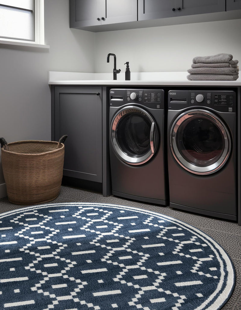 Copenhagen Edge Collection Area Rug -  Tivoli Round Blue  lifestyle 71