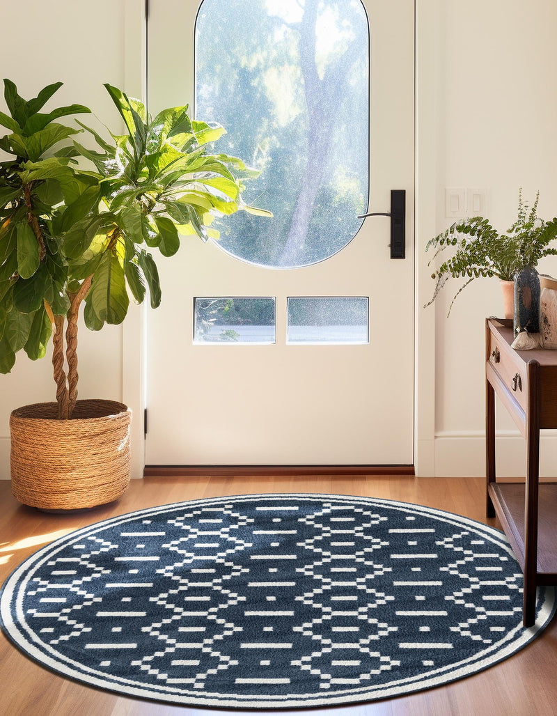 Copenhagen Edge Collection Area Rug -  Tivoli Round Blue  lifestyle 113
