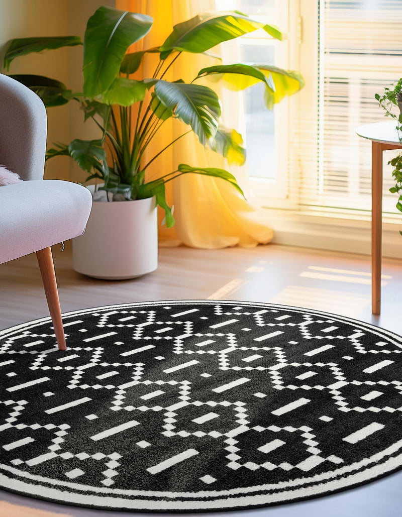 Copenhagen Edge Collection Area Rug -  Tivoli Round Black  lifestyle 95