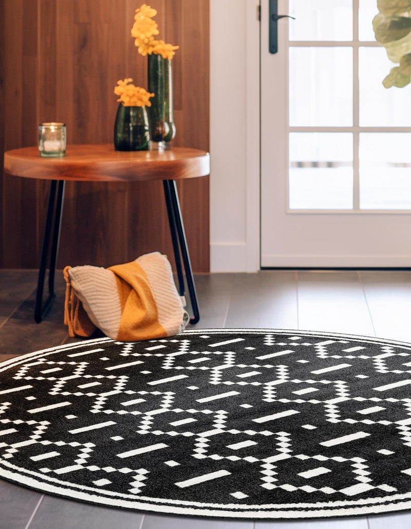 Copenhagen Edge Collection Area Rug -  Tivoli Round Black  lifestyle 113