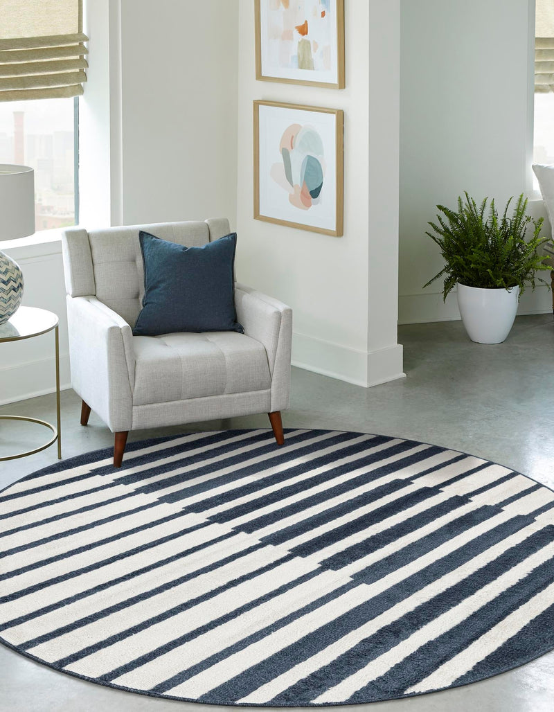 Copenhagen Edge Collection Area Rug -  Vesterbro Round Blue  lifestyle 74