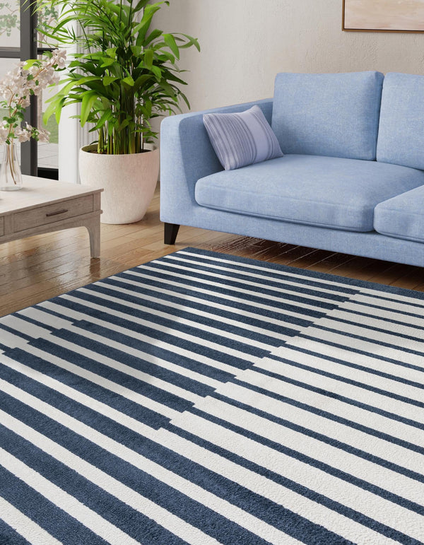 Copenhagen Edge Collection Area Rug -  Vesterbro Square Blue  lifestyle 89