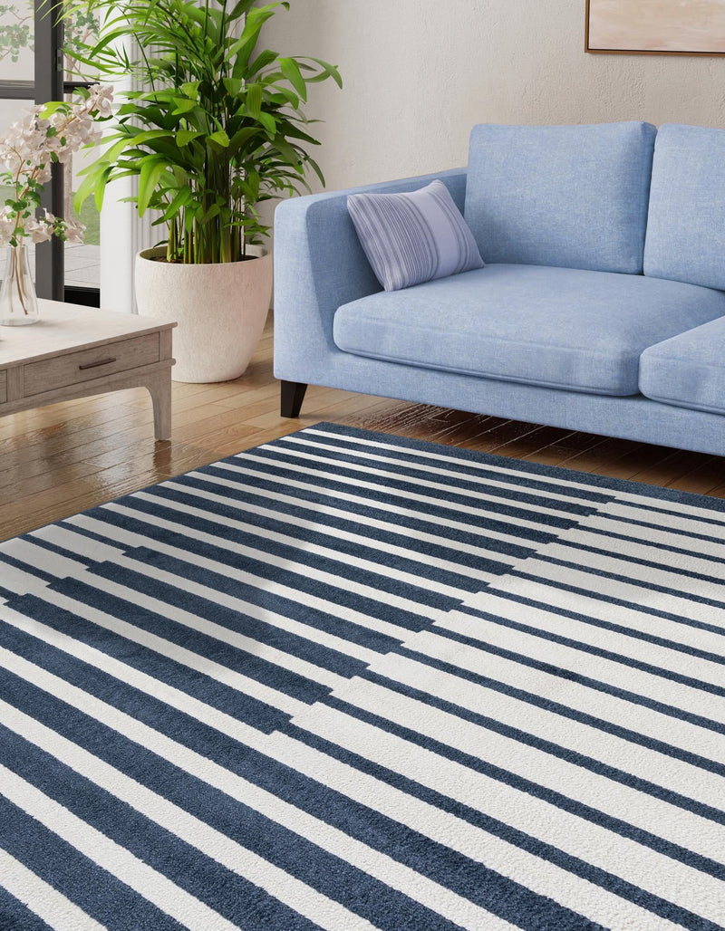 Copenhagen Edge Collection Area Rug -  Vesterbro Square Blue  lifestyle 89
