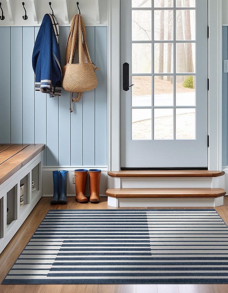Copenhagen Edge Collection Area Rug -  Vesterbro Square Blue  lifestyle 133