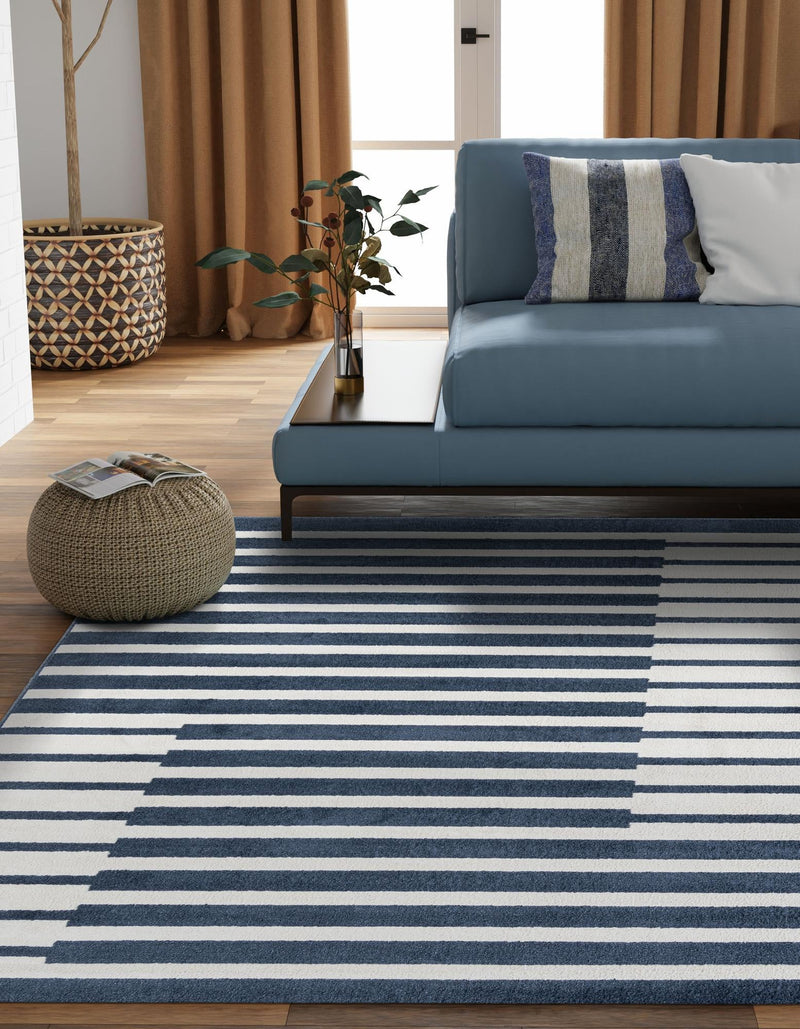 Copenhagen Edge Collection Area Rug -  Vesterbro Square Blue  lifestyle 142