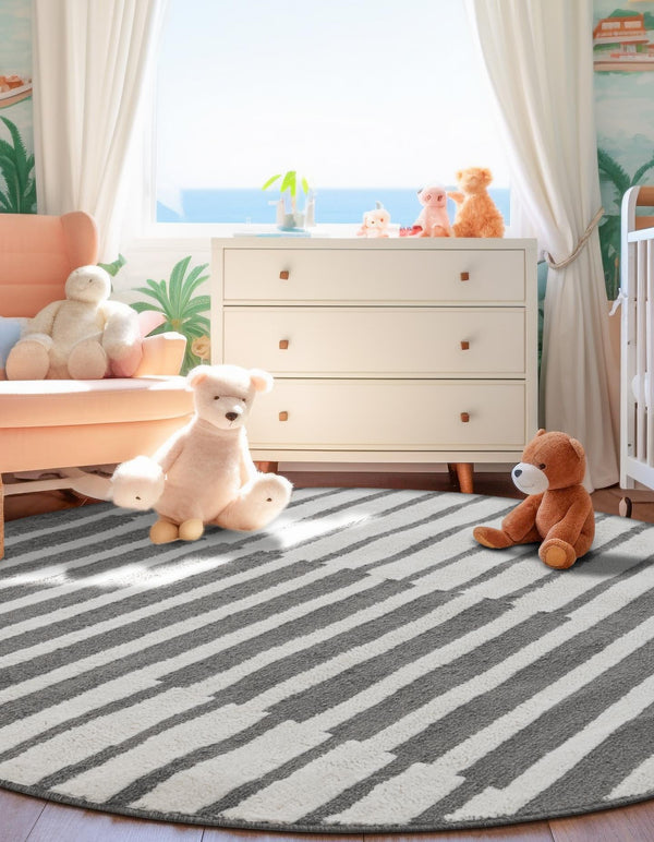 Copenhagen Edge Collection Area Rug -  Vesterbro Round Gray  lifestyle 105