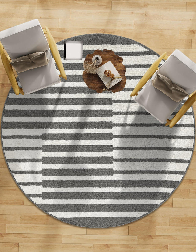 Copenhagen Edge Collection Area Rug -  Vesterbro Round Gray  lifestyle 204