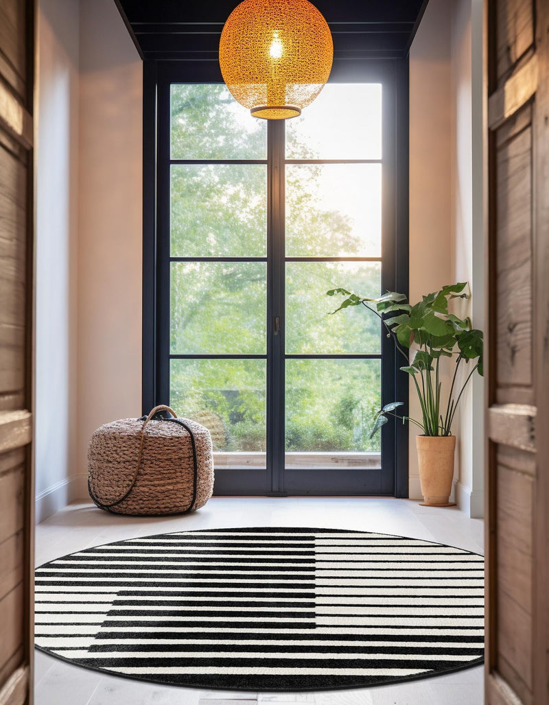 Copenhagen Edge Collection Area Rug -  Vesterbro Round Black  lifestyle 97