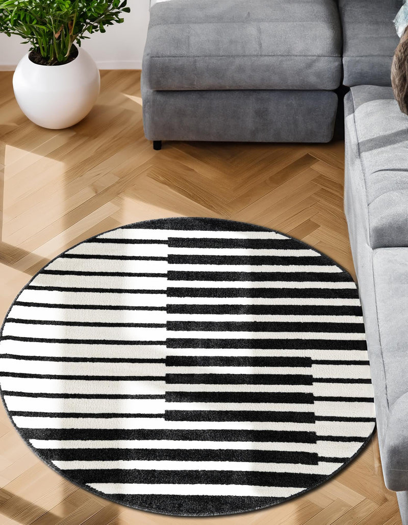 Copenhagen Edge Collection Area Rug -  Vesterbro Round Black  lifestyle 124