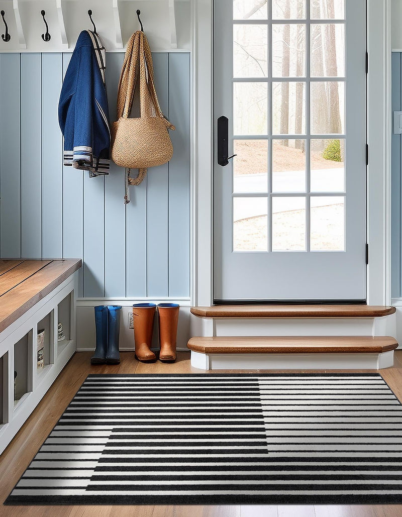 Copenhagen Edge Collection Area Rug -  Vesterbro Square Black  lifestyle 102