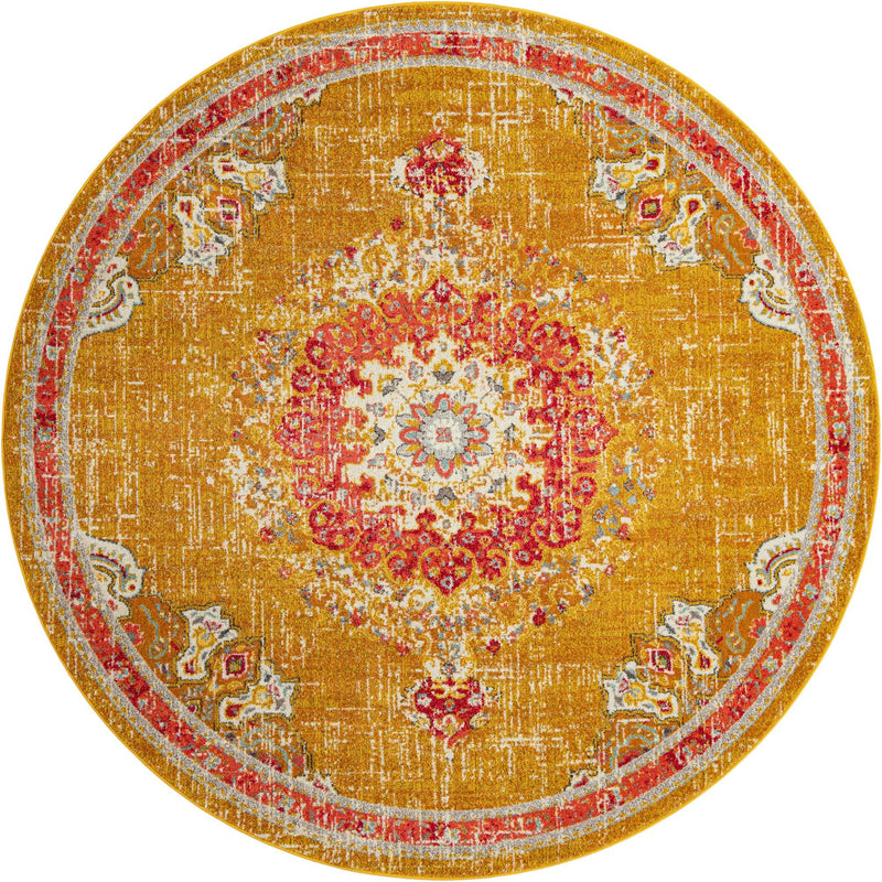 Brighton Terrace Collection Area Rug - Hove (Gold) Round Gold  lifestyle 57