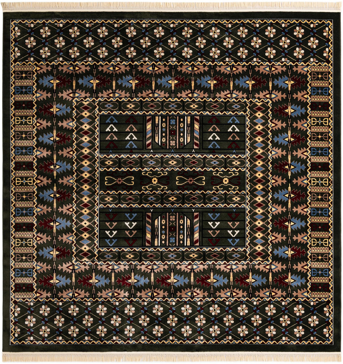 Samarkand Elegance Collection Area Rug -  Ishratkhana Square Dark Green  lifestyle 96