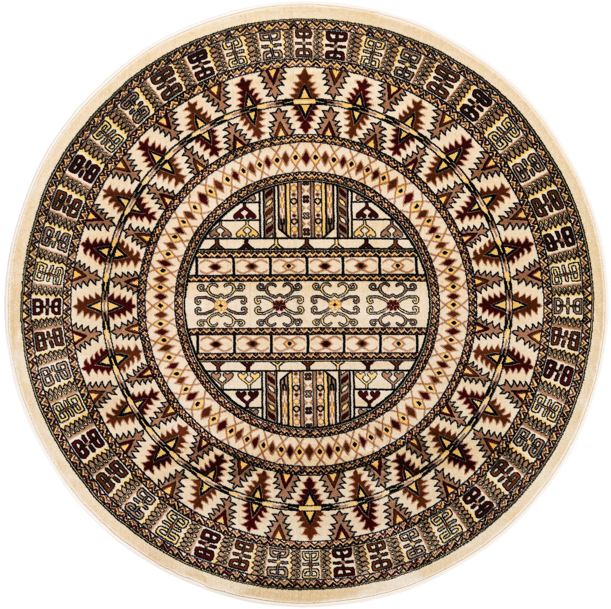 Samarkand Elegance Collection Area Rug -  Ishratkhana Round Beige  lifestyle 100