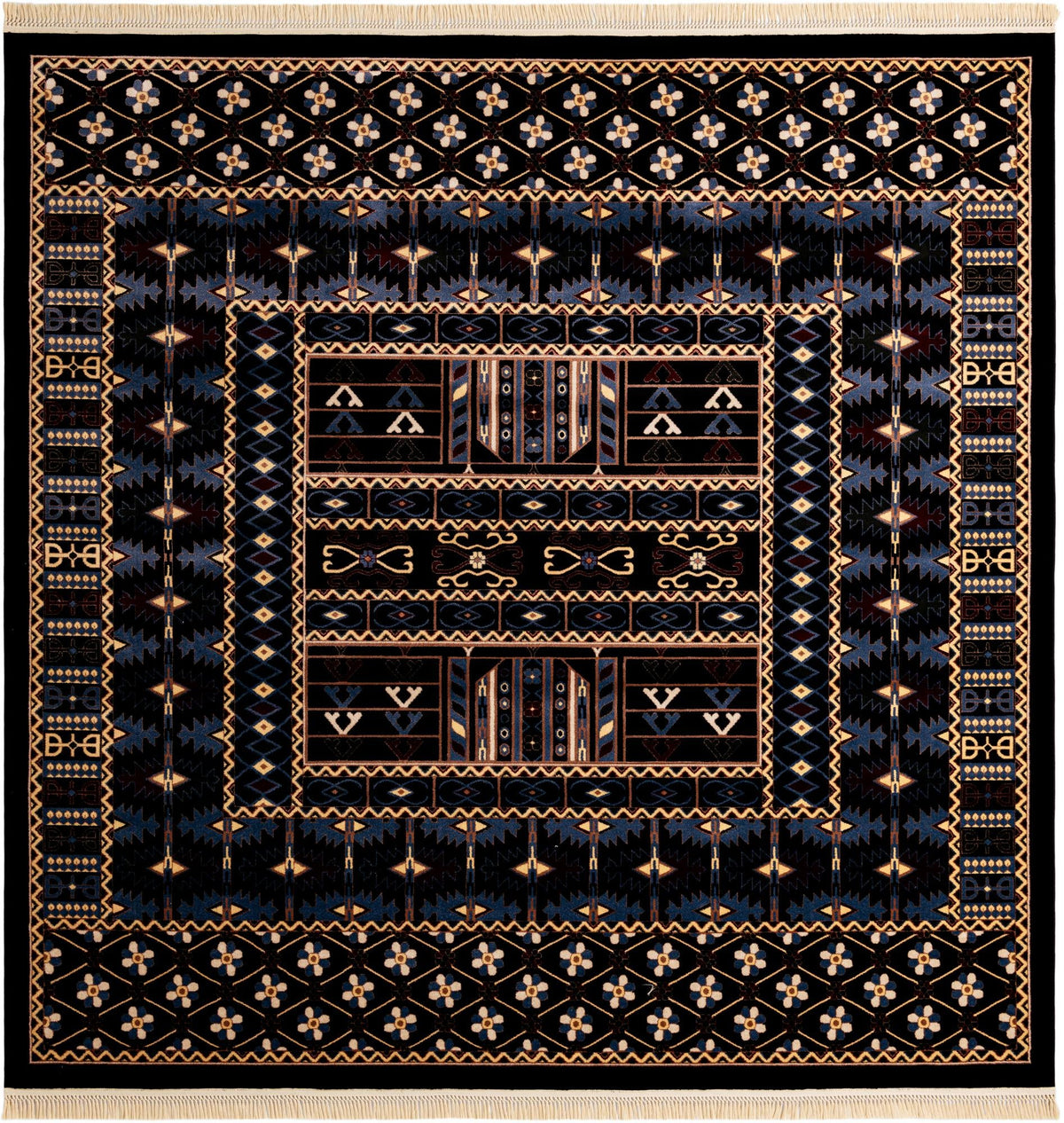 Samarkand Elegance Collection Area Rug -  Ishratkhana Square Black  lifestyle 40
