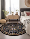 Samarkand Elegance Collection Area Rug -  Ishratkhana Round Black  lifestyle 152