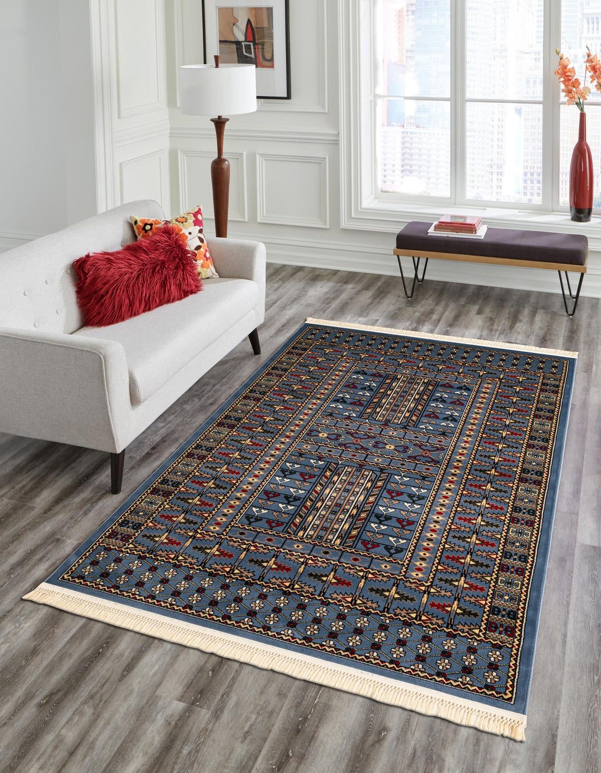 Samarkand Elegance Collection Area Rug -  Ishratkhana Rectangle Blue  lifestyle 5