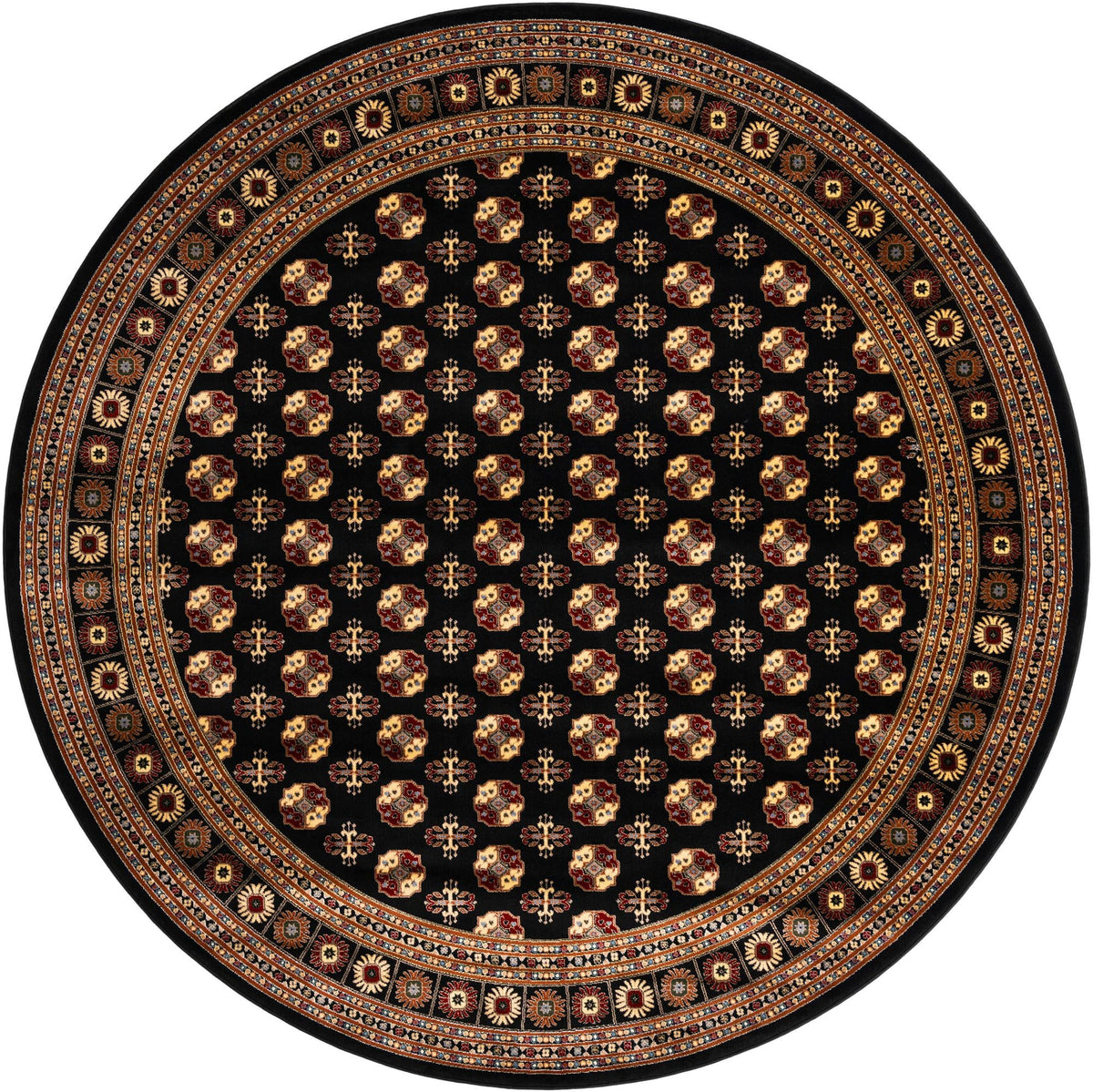 Samarkand Elegance Collection Area Rug -  Margilan (Black) Round Black  lifestyle 25