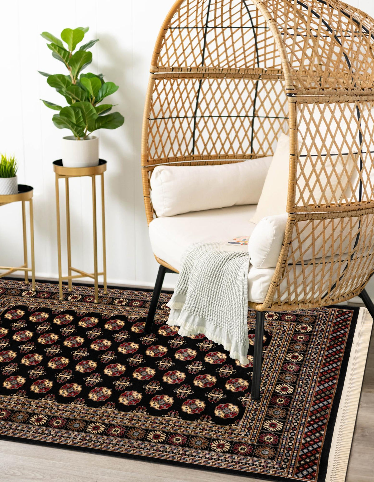 Samarkand Elegance Collection Area Rug -  Margilan (Black) Rectangle Black  lifestyle 3