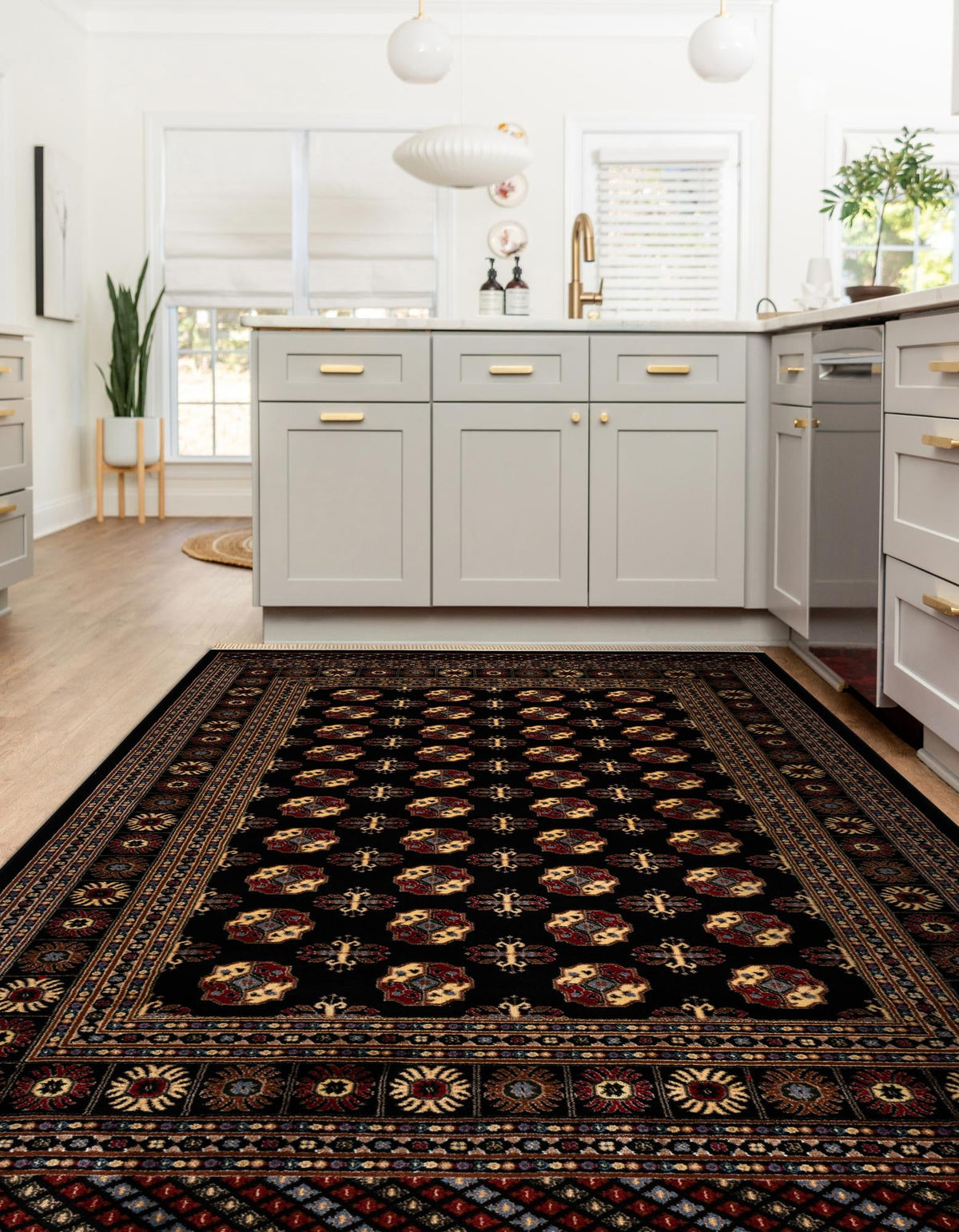 Samarkand Elegance Collection Area Rug -  Margilan (Black) Rectangle Black  lifestyle 4