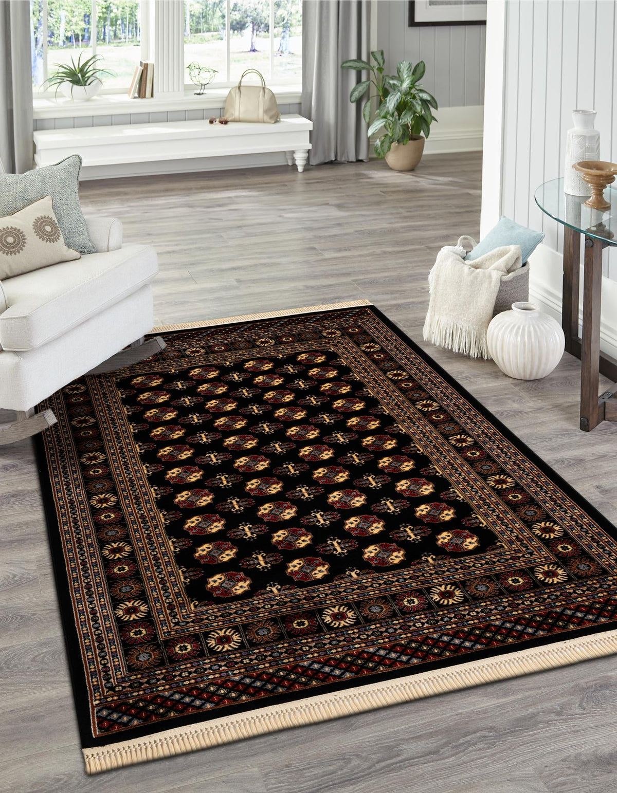 Samarkand Elegance Collection Area Rug -  Margilan (Black) Rectangle Black  lifestyle 7