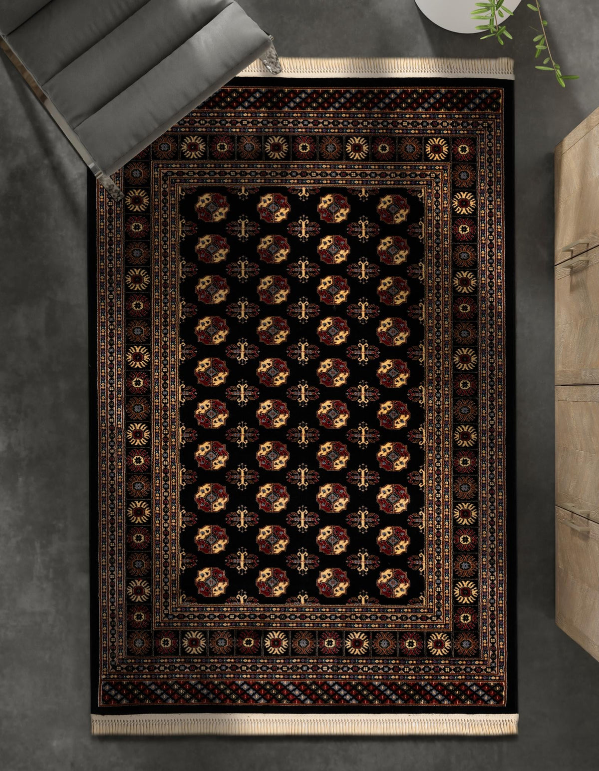 Samarkand Elegance Collection Area Rug -  Margilan (Black) Rectangle Black  lifestyle 21