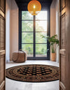 Samarkand Elegance Collection Area Rug -  Margilan (Black) Round Black  lifestyle 52