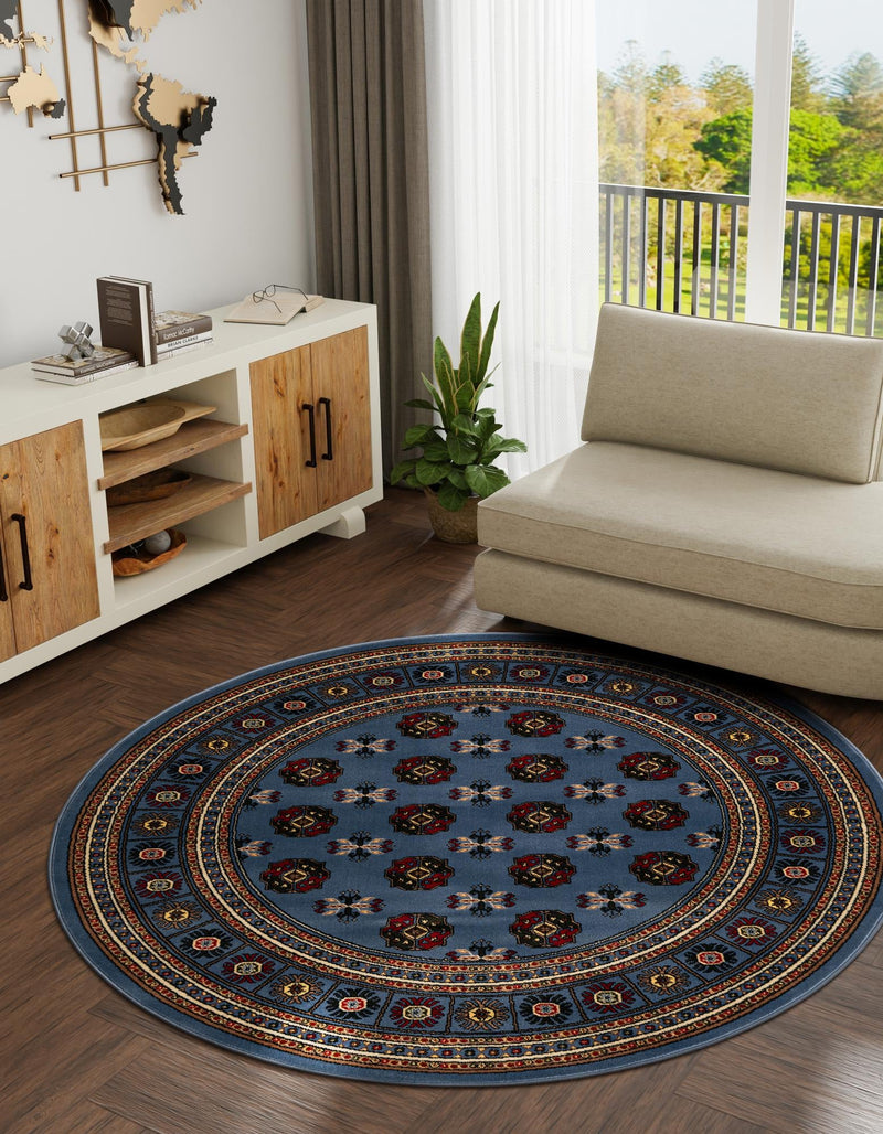 Samarkand Elegance Collection Area Rug -  Margilan (Blue) Round Blue  lifestyle 25