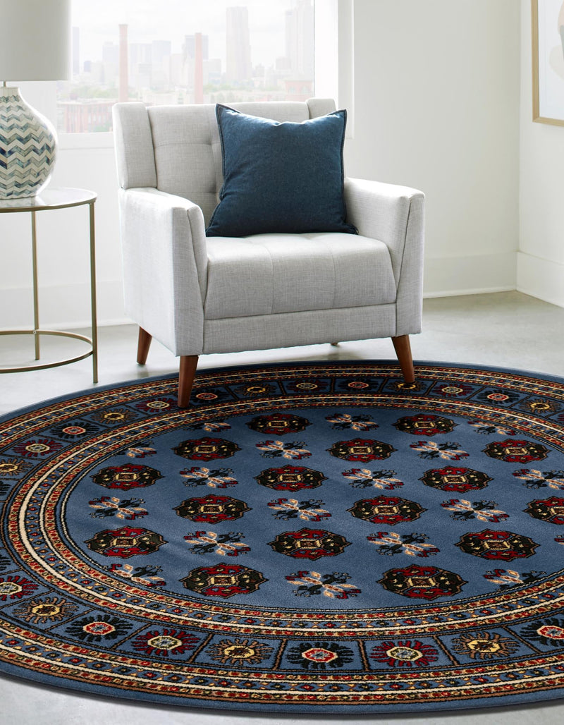 Samarkand Elegance Collection Area Rug -  Margilan (Blue) Round Blue  lifestyle 28
