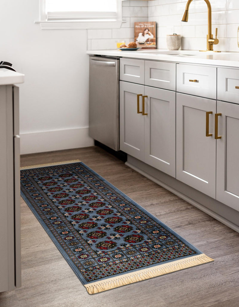 Samarkand Elegance Collection Area Rug -  Margilan (Blue) Runner Blue  lifestyle 26