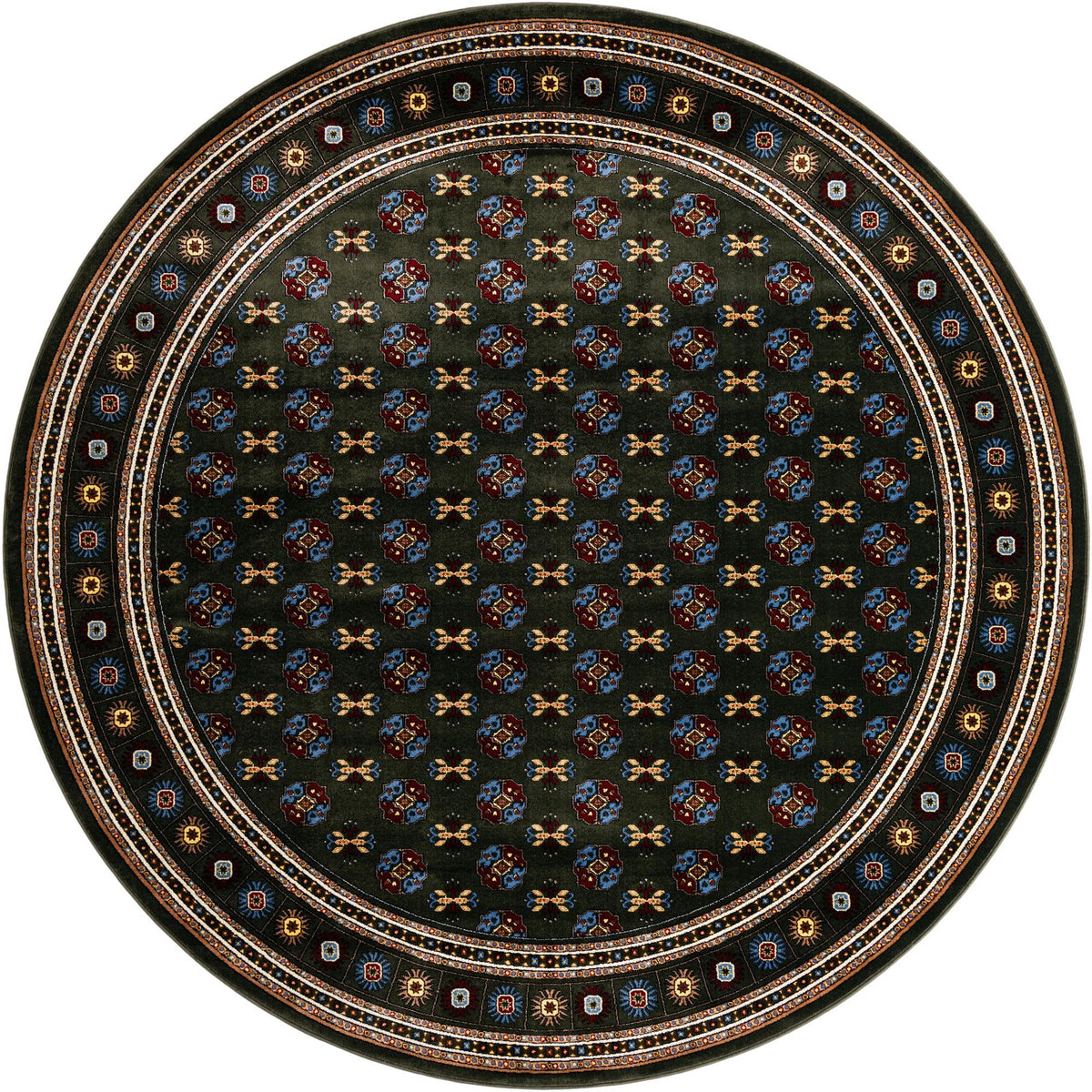 Samarkand Elegance Collection Area Rug -  Margilan (Dark Green) Round Dark Green  lifestyle 25