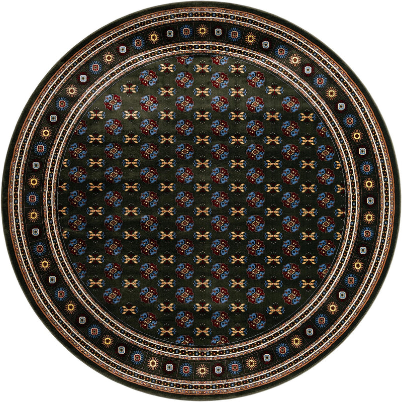 Samarkand Elegance Collection Area Rug -  Margilan (Dark Green) Round Dark Green  lifestyle 25