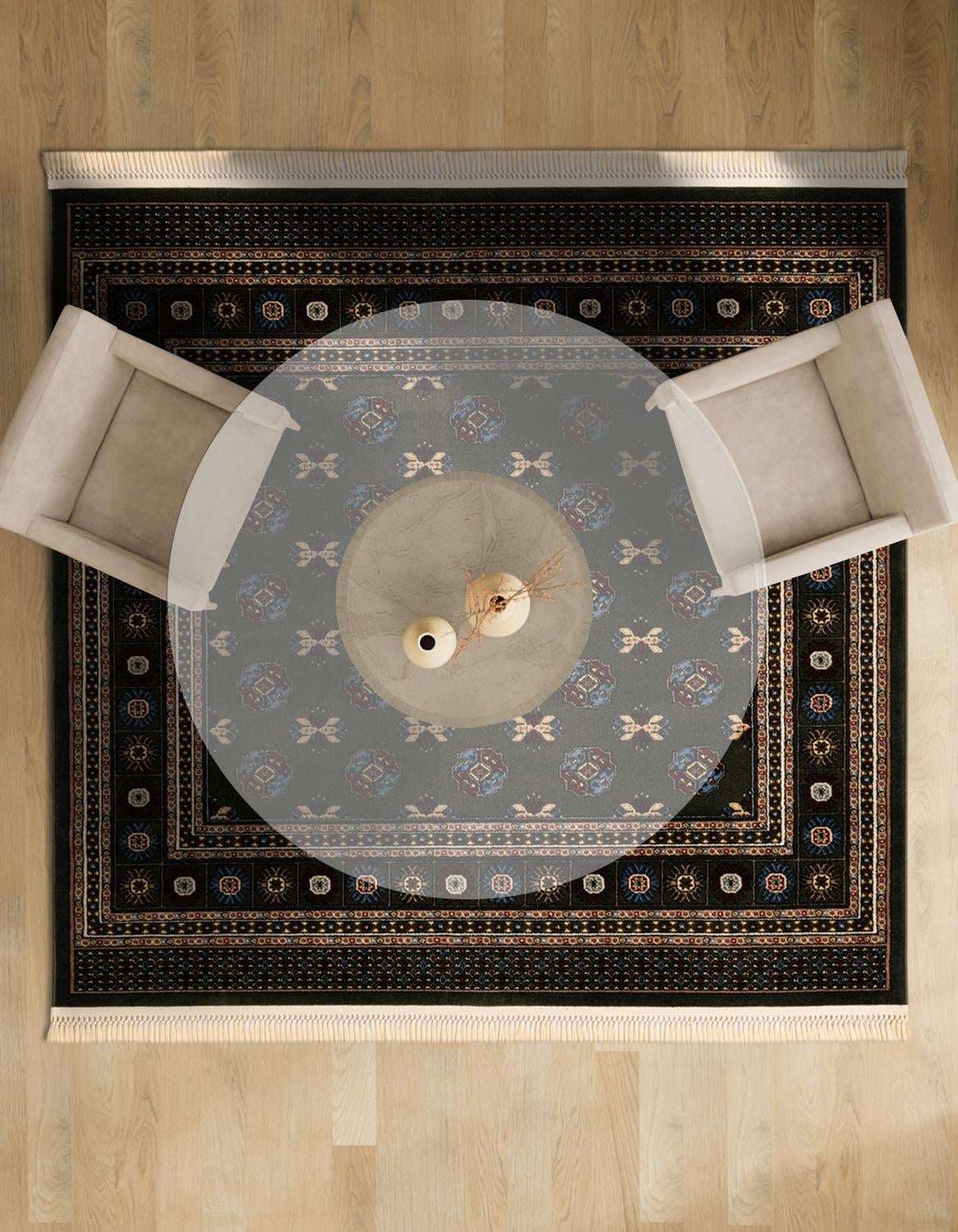 Samarkand Elegance Collection Area Rug -  Margilan (Dark Green) Square Dark Green  lifestyle 84