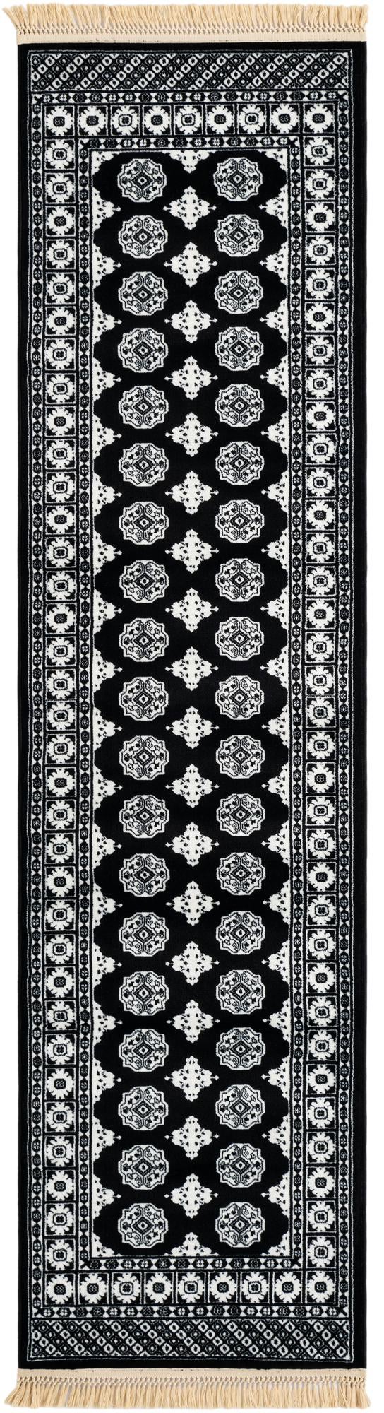 Samarkand Elegance Collection Area Rug -  Margilan (Black and White) Runner Black and White  lifestyle 43