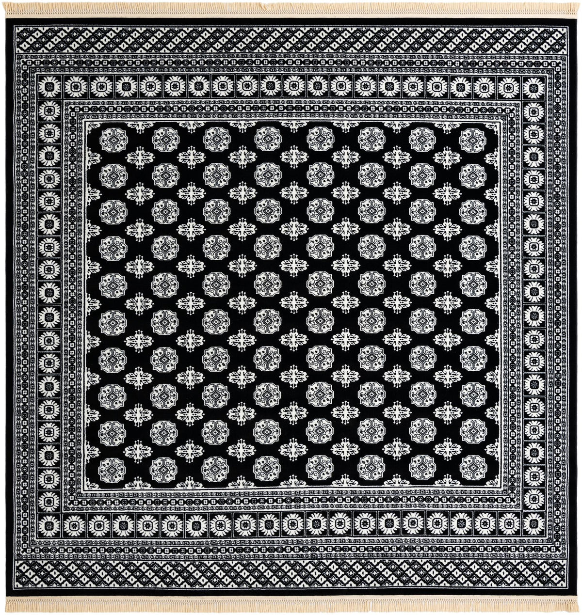 Samarkand Elegance Collection Area Rug -  Margilan (Black and White) Square Black and White  lifestyle 44