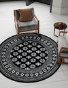 Samarkand Elegance Collection Area Rug -  Margilan (Black and White) Round Black and White  lifestyle 45