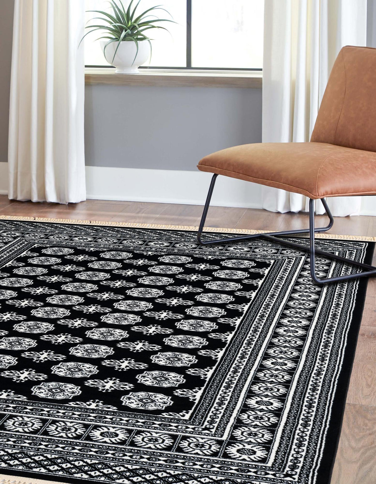 Samarkand Elegance Collection Area Rug -  Margilan (Black and White) Rectangle Black and White  lifestyle 5
