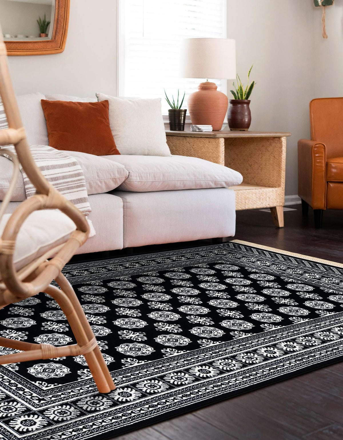 Samarkand Elegance Collection Area Rug -  Margilan (Black and White) Rectangle Black and White  lifestyle 9