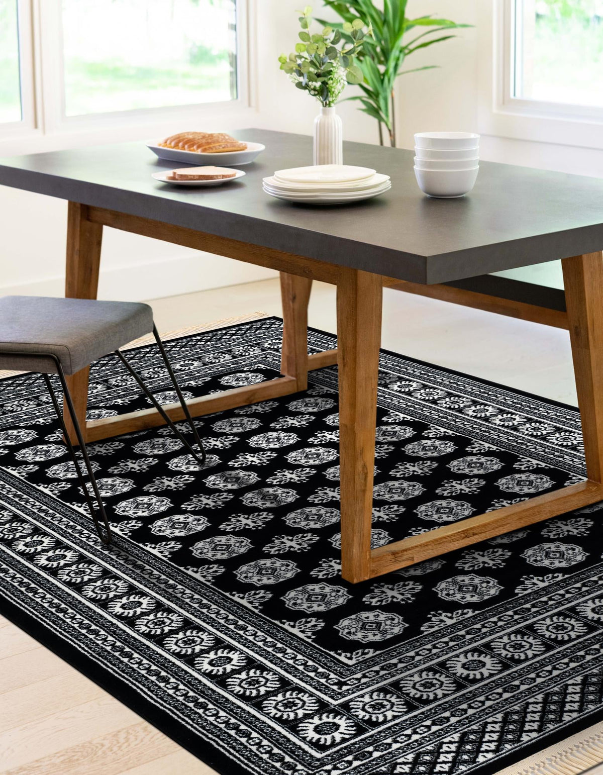 Samarkand Elegance Collection Area Rug -  Margilan (Black and White) Rectangle Black and White  lifestyle 19